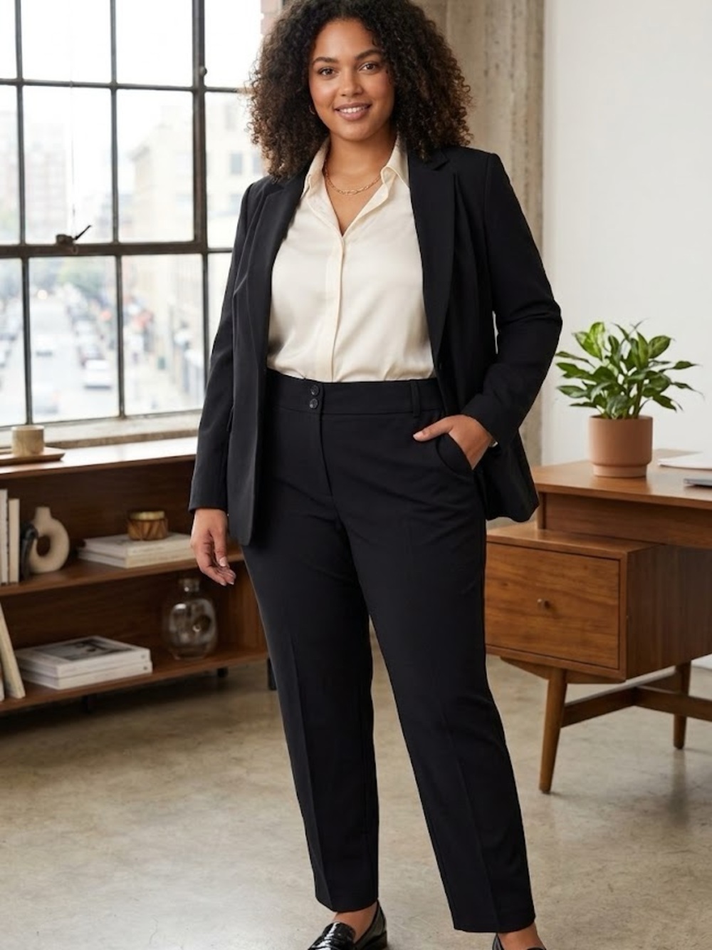 Alfani Women Plus 24WP Black Tummy Control Curvy Fit Trouser Pants NWT